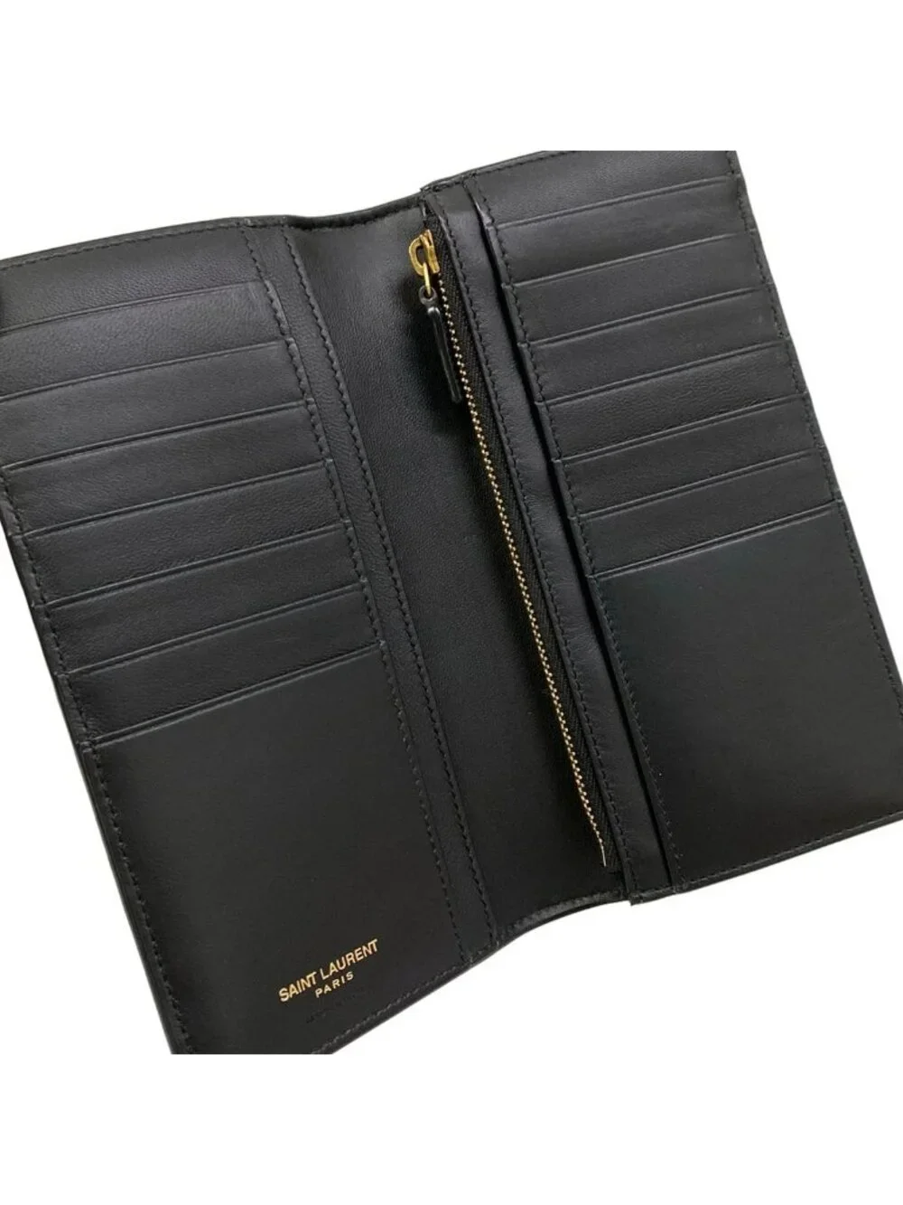 Saint Laurent Paris Wallet Black Embossed Leather